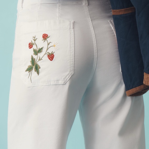 Anthropologie Maeve Magic Fabric Embroidered Crop Wide Leg Colette Pants Size 32 - Picture 1 of 15